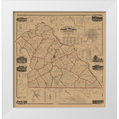 York County Pennsylvania - Shearer 1860 White Modern Wood Framed Art Print by Shearer