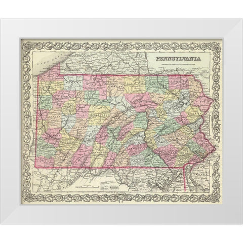Pennsylvania - Colton 1856 White Modern Wood Framed Art Print by Colton