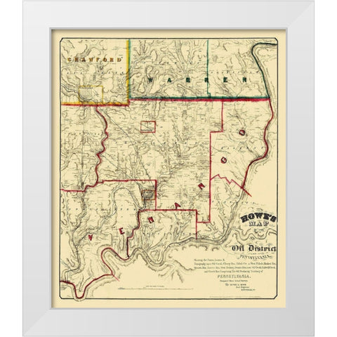 Oil Districts Pennsylvania with Landowners White Modern Wood Framed Art Print by Howe
