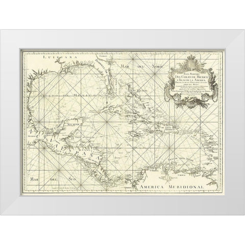 Gulf of Mexico and Islands of America 1755 White Modern Wood Framed Art Print by Unknown