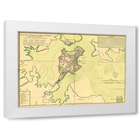 City Plan Port of Boston - Bellin 1735 White Modern Wood Framed Art Print by Bellin