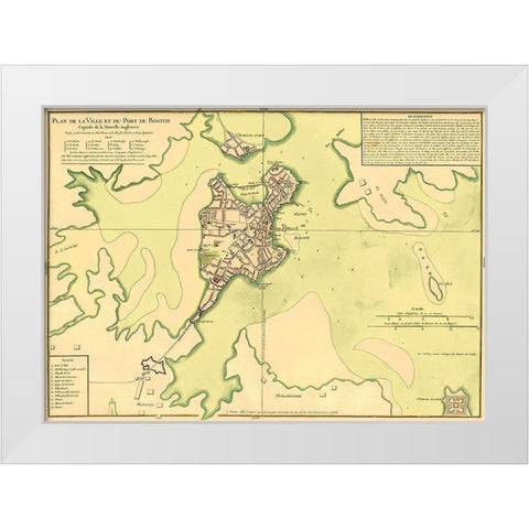 City Plan Port of Boston - Bellin 1735 White Modern Wood Framed Art Print by Bellin