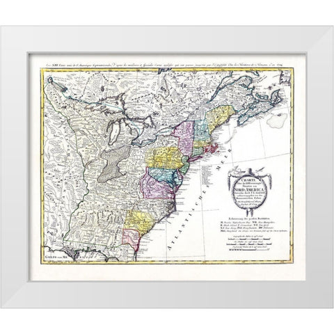Chart United States North America - Homann 1784 White Modern Wood Framed Art Print by Homann