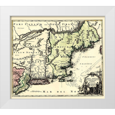 New England North America - Homann 1780 White Modern Wood Framed Art Print by Homann