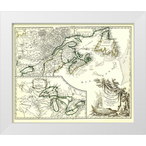 New France Canada - Vaugondy 1755 White Modern Wood Framed Art Print by Vaugondy