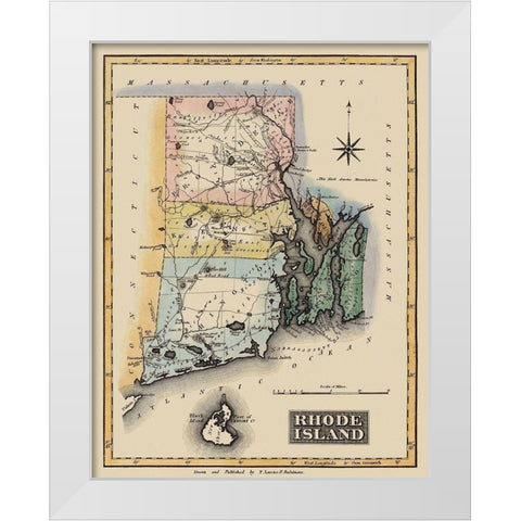Rhode Island - Lucas 1823 White Modern Wood Framed Art Print by Lucas