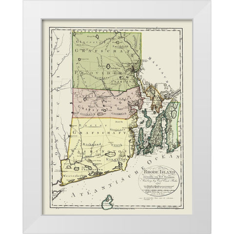 Rhode Island - Bohn 1797 White Modern Wood Framed Art Print by Bohn