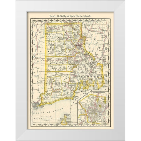 Rhode Island - Rand McNally 1879 White Modern Wood Framed Art Print by Rand McNally