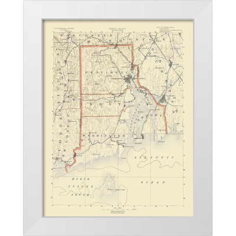 Rhode Island Counties Rhode Island - USGS 1891 White Modern Wood Framed Art Print by USGS
