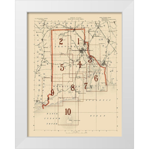 Rhode Island Rhode Island Index Sheet - USGS 1891 White Modern Wood Framed Art Print by USGS