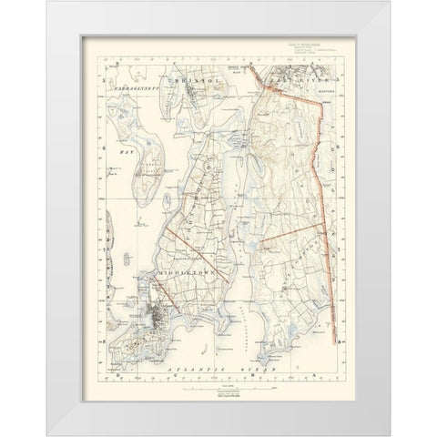 Rhode Island 6 of 10 Sheet - USGS 1891 White Modern Wood Framed Art Print by USGS