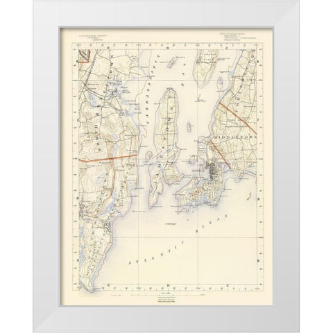 Rhode Island 7 of 10 Sheet - USGS 1891 White Modern Wood Framed Art Print by USGS