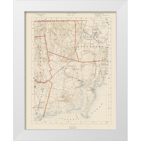 Rhode Island 8 of 10 Sheet - USGS 1891 White Modern Wood Framed Art Print by USGS