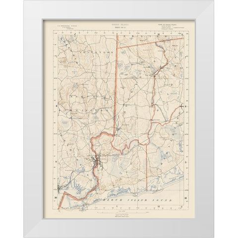 Rhode Island 9 of 10 Sheet - USGS 1891 White Modern Wood Framed Art Print by USGS