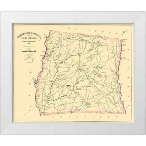 Abbeville South Carolina Landowner - Mills 1825 White Modern Wood Framed Art Print by Mills