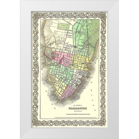 Charleston South Carolina - Colton 1855 White Modern Wood Framed Art Print by Colton