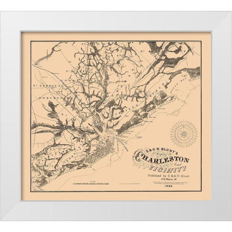 Charleston South Carolina - Blunt 1862 White Modern Wood Framed Art Print by Blunt