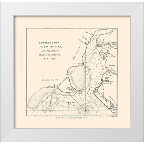 Charles Town South Carolina - Cowley 1780 White Modern Wood Framed Art Print by Cowley