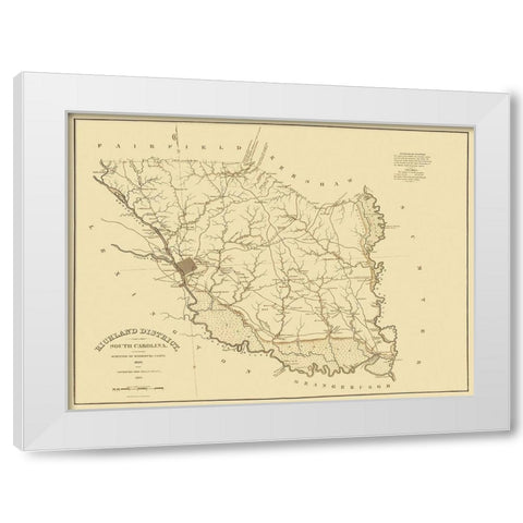 Richland South Carolina Landowner - Mills 1825 White Modern Wood Framed Art Print by Mills