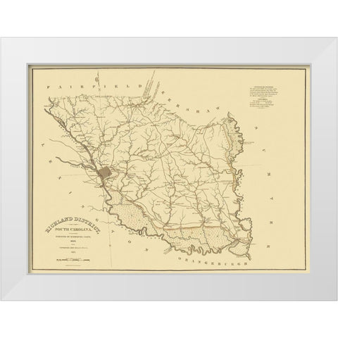 Richland South Carolina Landowner - Mills 1825 White Modern Wood Framed Art Print by Mills
