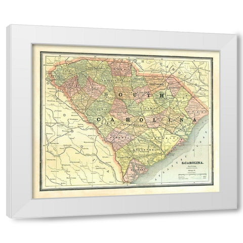 South Carolina - Cram 1886 White Modern Wood Framed Art Print by Cram