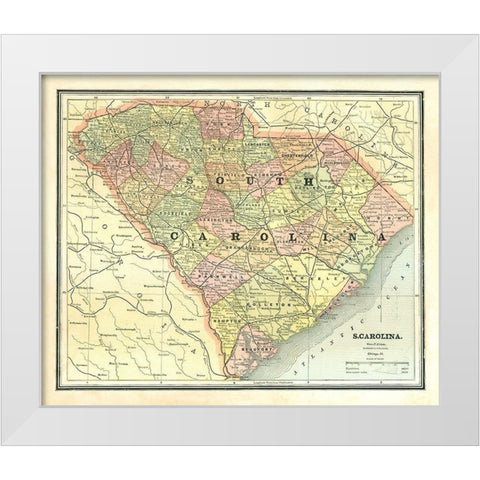 South Carolina - Cram 1886 White Modern Wood Framed Art Print by Cram