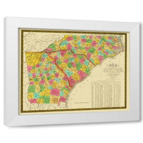 North Carolina, South Carolina , Georgia 1831 White Modern Wood Framed Art Print by Mitchell
