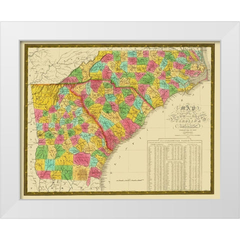 North Carolina, South Carolina , Georgia 1831 White Modern Wood Framed Art Print by Mitchell