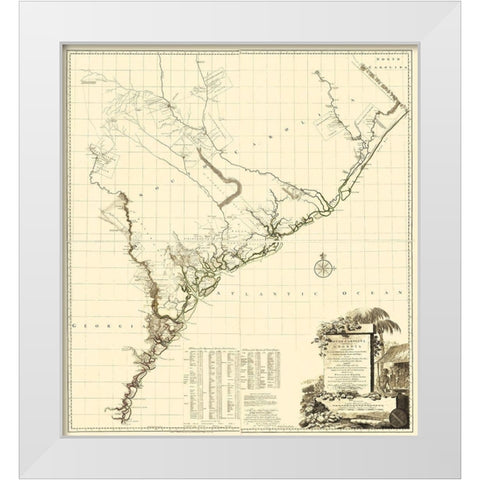 South Carolina, Part of Georgia - Jefferys 1757 White Modern Wood Framed Art Print by Jefferys