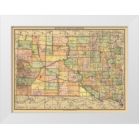 South Dakota - Rand McNally 1892 White Modern Wood Framed Art Print by Rand McNally