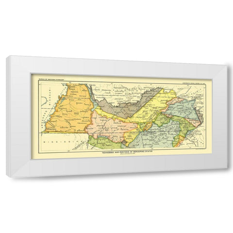 Tennessee - Bordering States - Hoen 1896 White Modern Wood Framed Art Print by Hoen