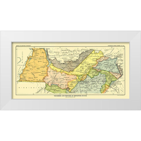Tennessee - Bordering States - Hoen 1896 White Modern Wood Framed Art Print by Hoen