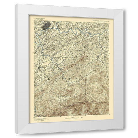 Knoxville Tennessee North Carolina Sheet White Modern Wood Framed Art Print by USGS