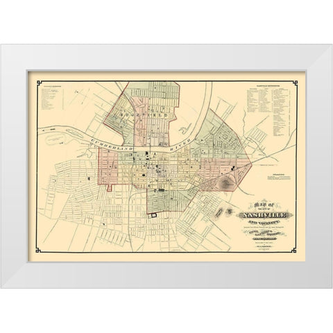 Nashville Tennessee - Foster 1877 White Modern Wood Framed Art Print by Foster