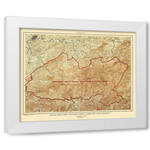 Great Smoky Mountains Tennessee North Carolina White Modern Wood Framed Art Print by USGS