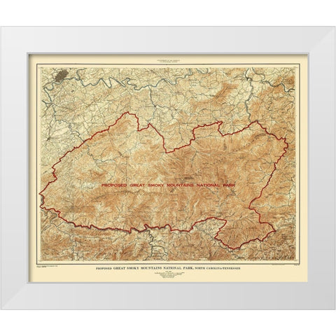 Great Smoky Mountains Tennessee North Carolina White Modern Wood Framed Art Print by USGS