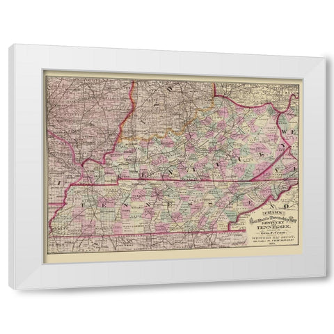 Kentucky and Tennessee Railroads and Townships White Modern Wood Framed Art Print by Cram