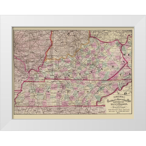 Kentucky and Tennessee Railroads and Townships White Modern Wood Framed Art Print by Cram
