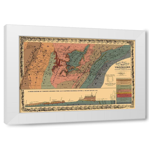 Tennessee Outline Geographical - Mendenhall 1866 White Modern Wood Framed Art Print by Mendenhall