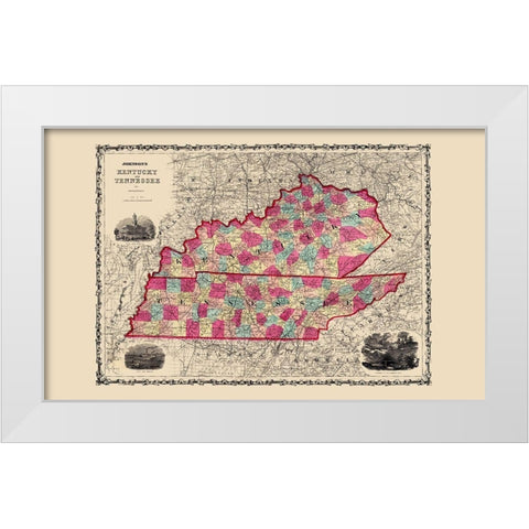 Kentucky, Tennessee - Johnson 1860 White Modern Wood Framed Art Print by Johnson