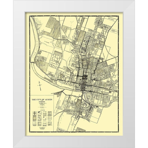 Austin, Suburbs Texas - Penick 1925 White Modern Wood Framed Art Print by Penick