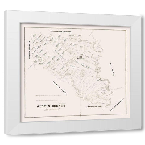Austin County Texas - Walsh 1879 White Modern Wood Framed Art Print by Walsh