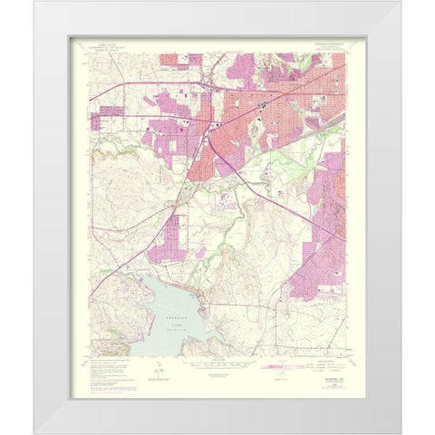 Benbrook Texas Quad - USGS 1969 White Modern Wood Framed Art Print by USGS