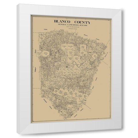 Blanco County Texas - Bramlette 1916 White Modern Wood Framed Art Print by Bramlette