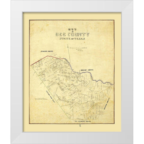 Bee County Texas - Dunlap 1863 White Modern Wood Framed Art Print by Dunlap