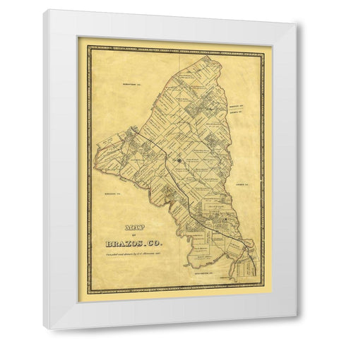 Brazos County Texas - Stremme 1867 White Modern Wood Framed Art Print by Stremme