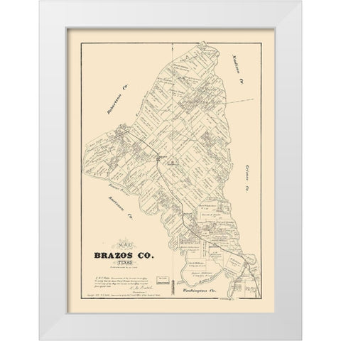 Brazos County Texas - Walsh 1879 White Modern Wood Framed Art Print by Walsh