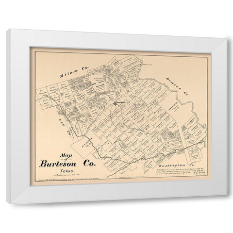 Burleson County Texas - Walsh 1879 White Modern Wood Framed Art Print by Walsh