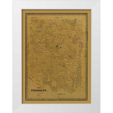 Coleman County Texas - Clark 1895 White Modern Wood Framed Art Print by Clark
