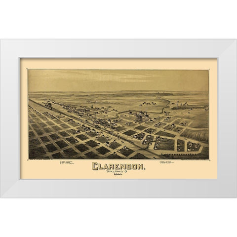 Clarendon Texas - Fowler 1890 White Modern Wood Framed Art Print by Fowler